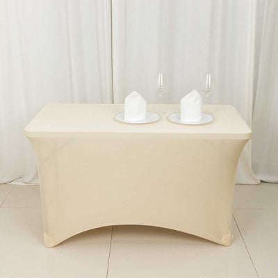 Stretch Spandex Rectangle Tablecloth 48"x30" Beige - Form-Fitting Table Cover