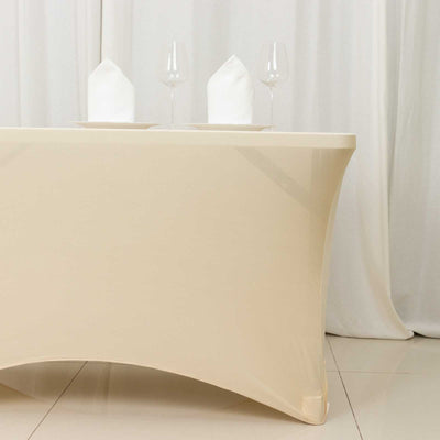 Stretch Spandex Rectangle Tablecloth 48"x30" Beige - Form-Fitting Table Cover