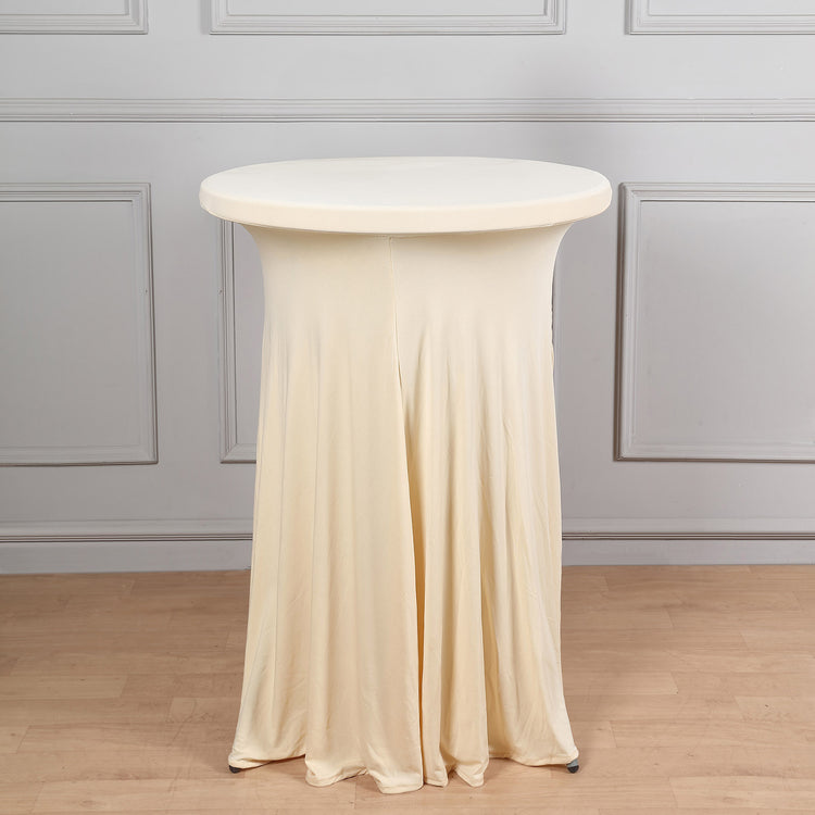 Beige Round Heavy Duty Spandex Cocktail Table Cover