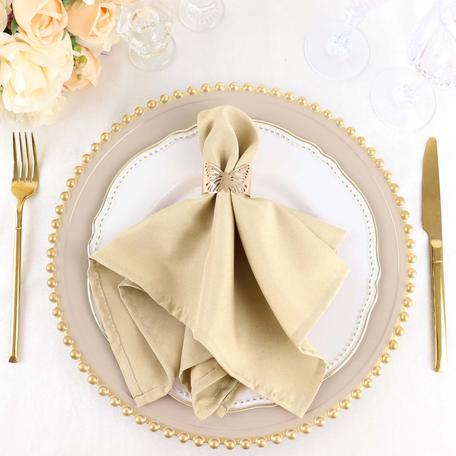 5 Pack Beige Seamless Cloth Dinner Napkins, Wrinkle Resistant Linen -  17x17