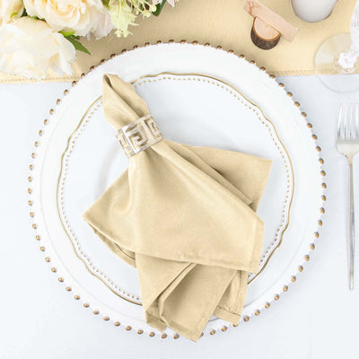 5 Pack Polyester Napkins 17"x17" Beige - Wrinkle Resistant & Easy Care Cloth Napkins