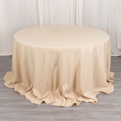 Premium Polyester Round Tablecloth 132" Beige - Seamless 220GSM Table Cover