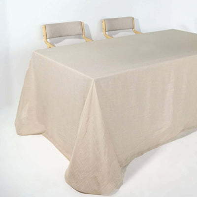 Faux Linen Rectangular Tablecloth 90"x156" Beige with Slubby Textured - Wrinkle Resistant & Seamless Table Cover