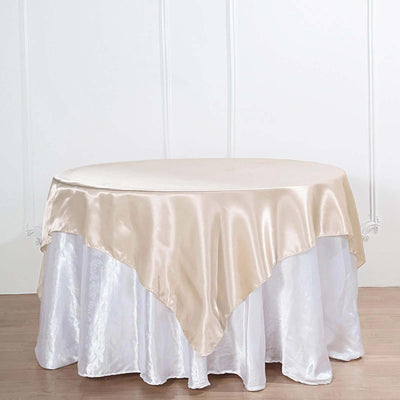 Satin Table Overlay 72"x72" Beige - Wrinkle Resistant & Smooth Table Topper