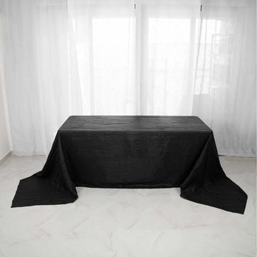 Black Accordion Crinkle Taffeta Seamless Rectangular Tablecloth 90"x156" for 8 Foot Table With Floor-Length Drop