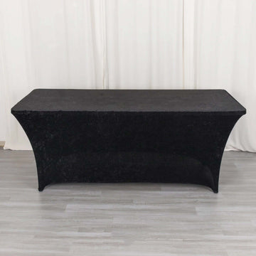 Black Crushed Velvet Stretch Fitted Rectangular Table Cover 6ft