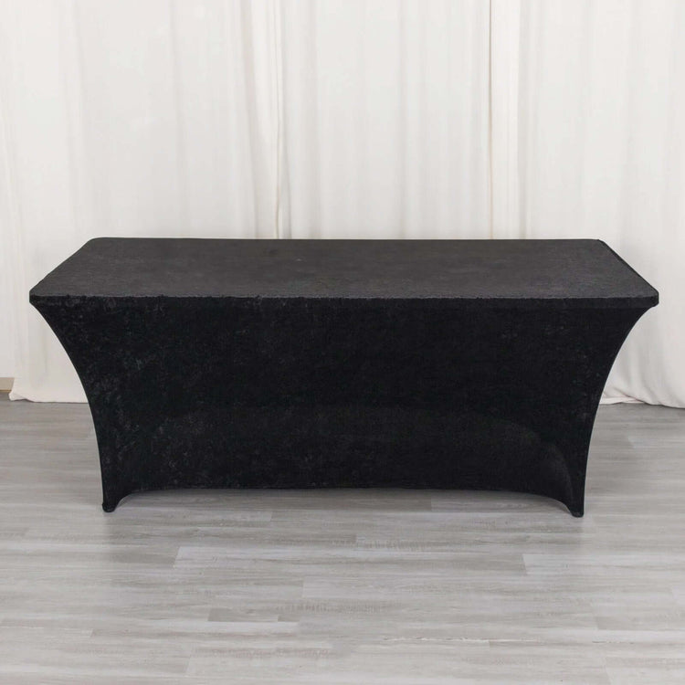 6ft Black Crushed Velvet Stretch Fitted Rectangular Table Cover