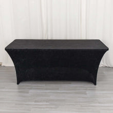 6ft Black Crushed Velvet Stretch Fitted Rectangular Table Cover