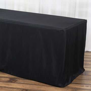 Black Fitted Polyester Rectangle Tablecloth 6ft Table Cover For 72"x30" Tables