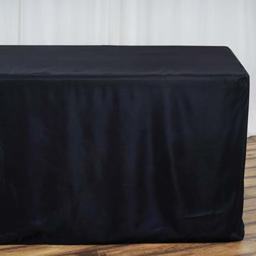 Black Fitted Polyester Rectangle Tablecloth 8ft Table Cover For 96"x30" Tables