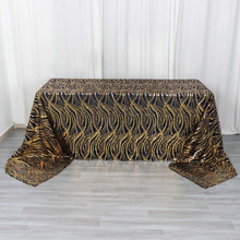 90x156inch Black Gold Wave Mesh Rectangular Tablecloth With Embroidered Sequins