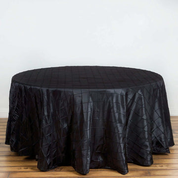 Black Pintuck Round Seamless Tablecloth 120" for 5 Foot Table With Floor-Length Drop