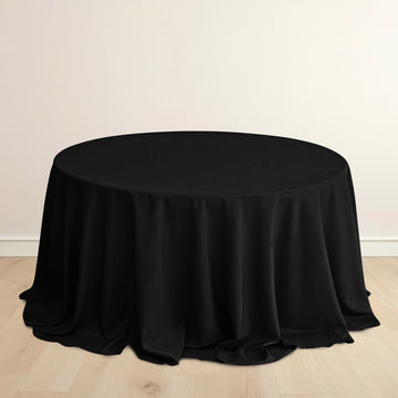 Black Premium Scuba Round Tablecloth, Wrinkle Free Polyester Seamless Tablecloth 132" for 6 Foot Table With Floor-Length Drop