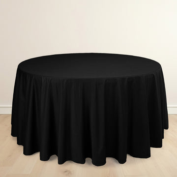Black Premium Scuba Round Tablecloth, Wrinkle Free Polyester Seamless Tablecloth 120" for 5 Foot Table With Floor-Length Drop