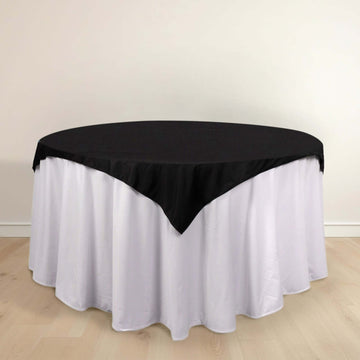 Black Premium Scuba Square Table Overlay, Wrinkle Free Polyester Seamless Table Topper 54"