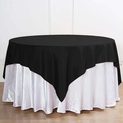 Premium Polyester Square Table Overlay 70"x70" Black - 220GSM Wrinkle-Resistant Table Topper for Weddings & Parties