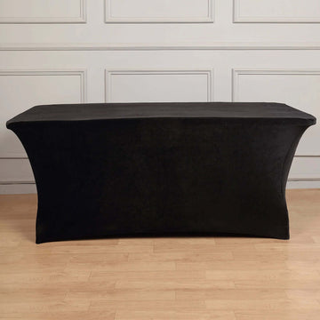 Black Premium Velvet Spandex Rectangle Tablecloth 6ft Wrinkle Free Fitted Table Cover for 72"x30" Tables