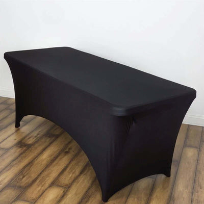 Stretch Spandex Rectangle Tablecloth 6ft Black - Easy to Maintain Form-Fitting Table Cover for Weddings & Events