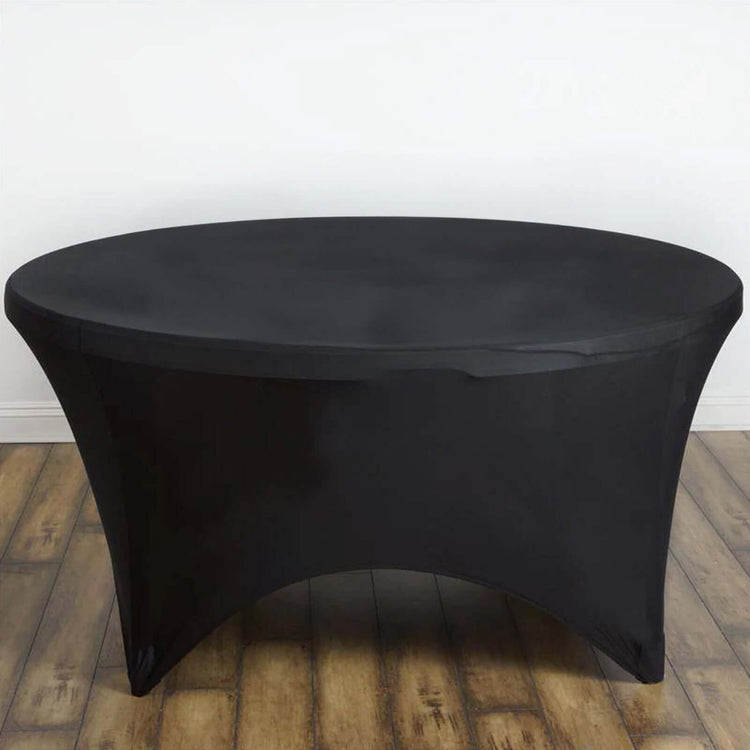 Black Stretch Spandex Fitted Round Tablecloth 60 in for 5 Foot Tables