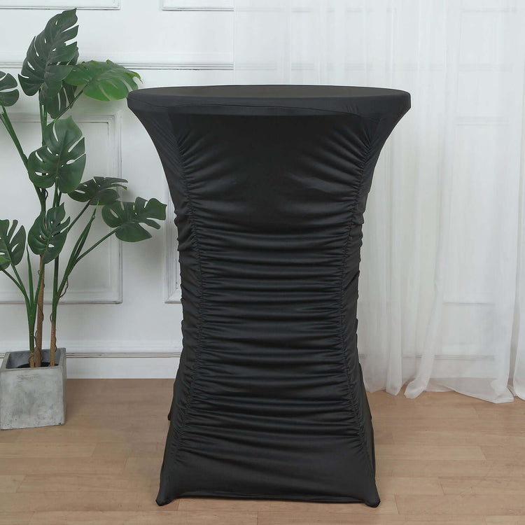 32inch Black Ruched Pleated Heavy Duty Spandex Cocktail Table Cover