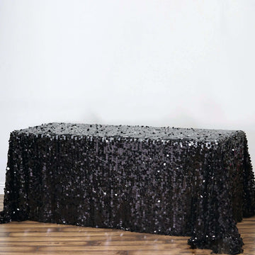 Black Seamless Big Payette Sequin Rectangle Tablecloth 90"x132" for 6 Foot Table With Floor-Length Drop