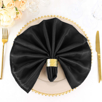 5 Pack Polyester Napkins 20"x20" Black - Durable Wrinkle Resistant Dinner Napkins for Graceful Weddings & Events