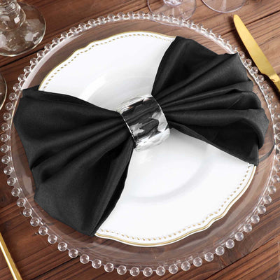 5 Pack Polyester Napkins 20"x20" Black - Durable Wrinkle Resistant Dinner Napkins for Graceful Weddings & Events