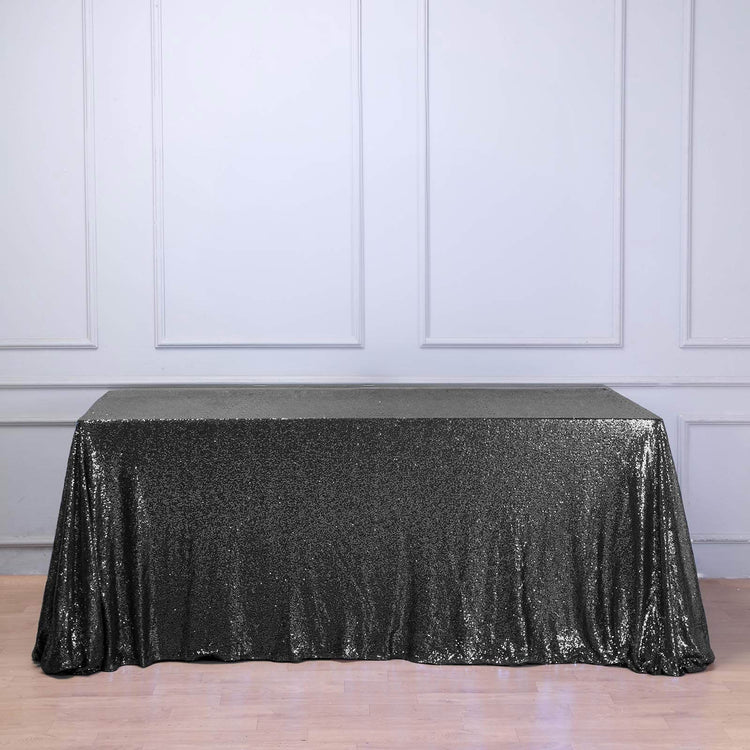 90 inch x 132 inch Black Premium Sequin Rectangle Tablecloth