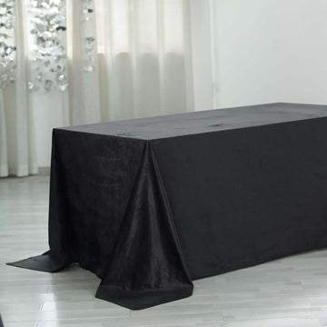 Black Seamless Premium Velvet Rectangle Tablecloth, Reusable Linen 90"x156" for 8 Foot Table With Floor-Length Drop