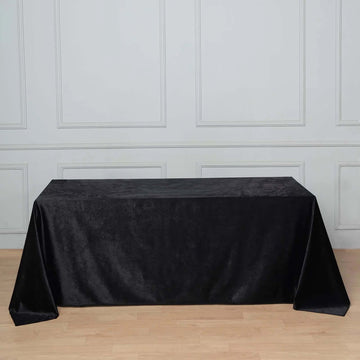 Black Seamless Premium Velvet Rectangle Tablecloth, Reusable Linen 90"x132" for 6 Foot Table With Floor-Length Drop