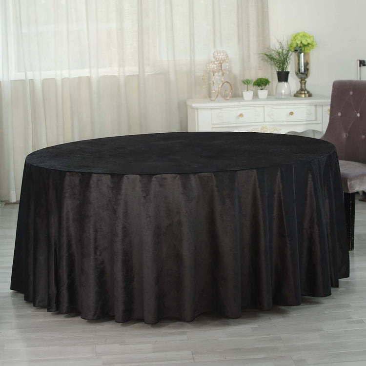 120inch Black Seamless Premium Velvet Round Tablecloth, Reusable Linen