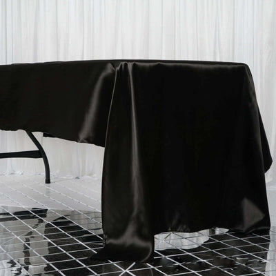 Satin Rectangular Tablecloth 60"x126" Black - Wrinkle-Resistant and Durable Table Cover for Chic Weddings & Events