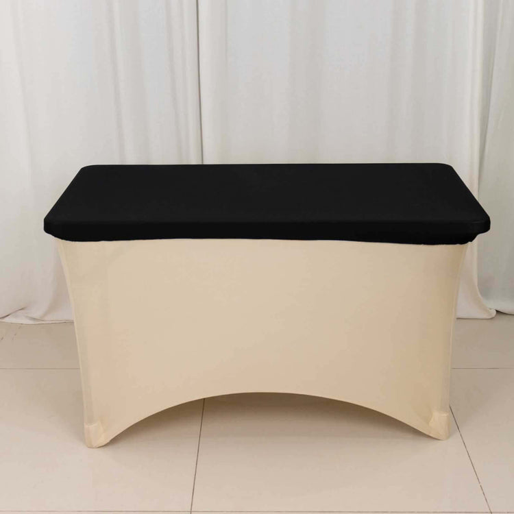 Black Stretch Spandex Rectangle Tablecloth Top Cover 4ft Wrinkle Free Fitted Cover for 48"x30" Table