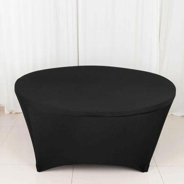 Black Round Stretch Spandex Tablecloth 6ft Fitted Table Cover for 72 inch Tables