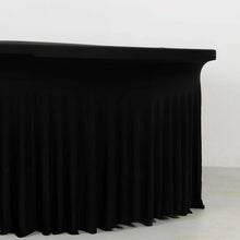 Black Wavy Spandex Fitted Round 1-Piece Tablecloth Table Skirt, Stretchy Table Cover Ruffles 6ft