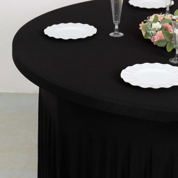 Black Wavy Spandex Fitted 72 inches Round Tablecloth Table Skirt