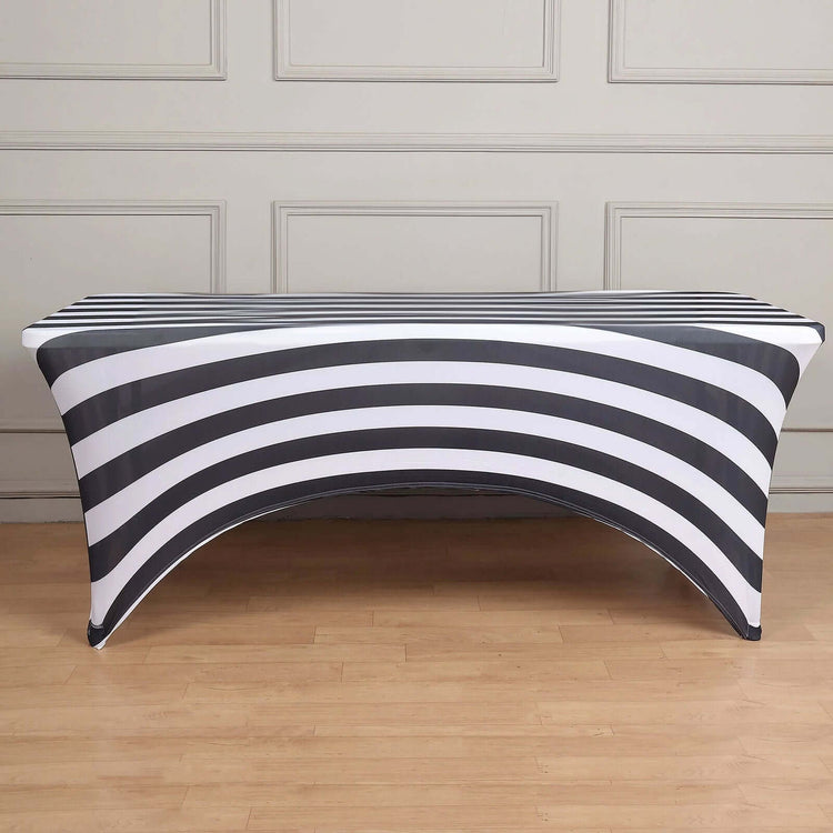 Black White Striped Stretch Spandex Rectangle Tablecloth 8ft Wrinkle Free