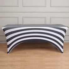 Black White Striped Stretch Spandex Rectangle Tablecloth 8ft Wrinkle Free