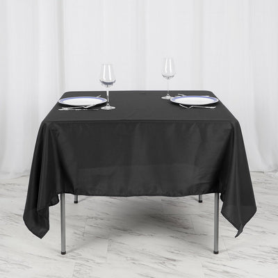 Polyester Square Tablecloth 70"x70" Black - Wrinkle-Resistant Table Cover for Stylish Events