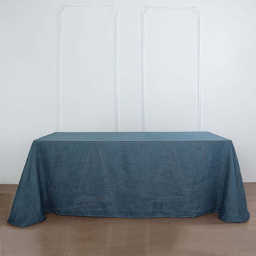 Blue Seamless Rectangular Tablecloth, Linen Table Cloth With Slubby Textured, Wrinkle Resistant 90"x132" for 6 Foot Table With Floor-Length Drop