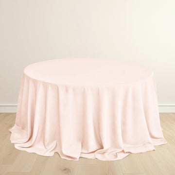 Blush Premium Scuba Round Tablecloth, Wrinkle Free Polyester Seamless Tablecloth 132" for 6 Foot Table With Floor-Length Drop