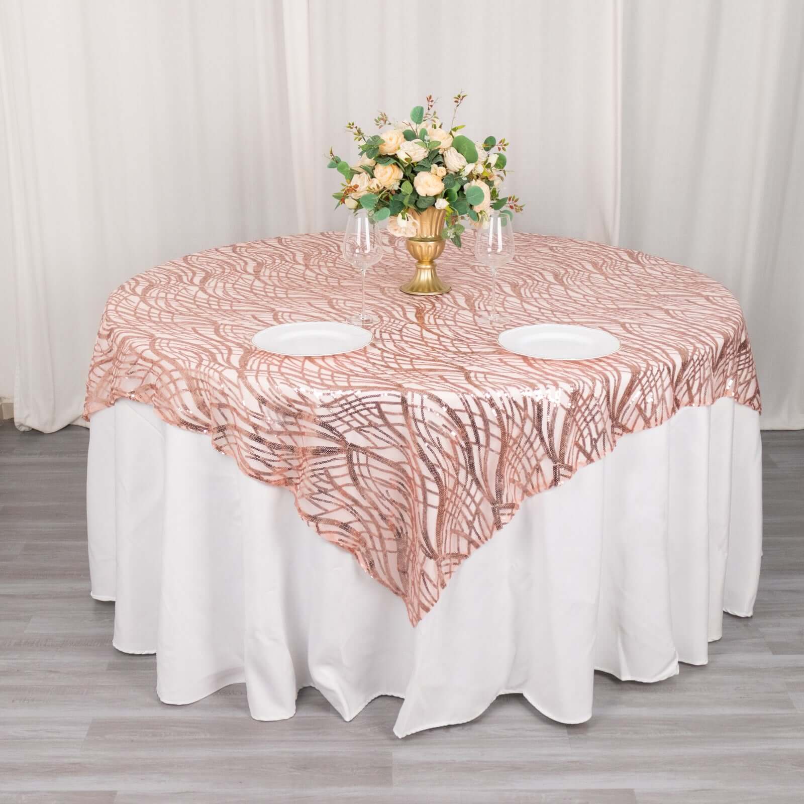 Blush Wave Mesh Square Table Overlay 72