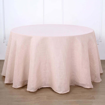 Blush Seamless Linen Round Tablecloth, Slubby Textured Wrinkle Resistant Tablecloth 108"