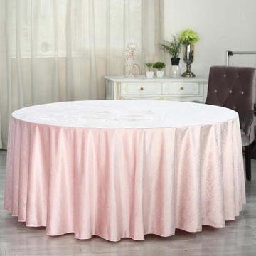 Blush Seamless Premium Velvet Round Tablecloth, Reusable Linen 120" for 5 Foot Table With Floor-Length Drop