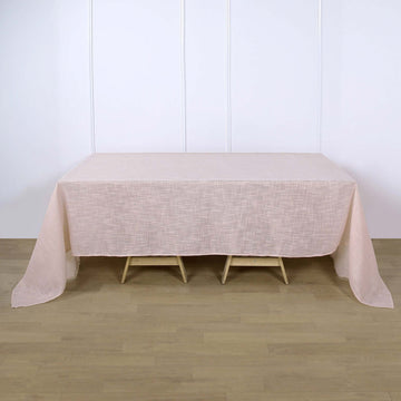 Blush Seamless Rectangular Tablecloth, Linen Table Cloth With Slubby Textured, Wrinkle Resistant 90"x132" for 6 Foot Table With Floor-Length Drop