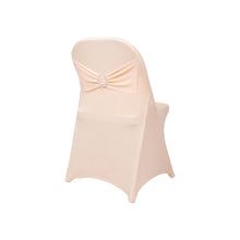 Blush Spandex Folding Slip On Chair Covers with Silver Rhinestone Buckled Sash Band