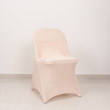 Blush Spandex Folding Slip On Chair Covers with Silver Rhinestone Buckled Sash Band