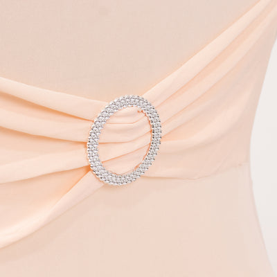 Stretch Spandex Folding Chair Cover Blush - Wrinkle Resistant Fitted Slipcover with Silver Rhinestone Buckled Sash Band Accent