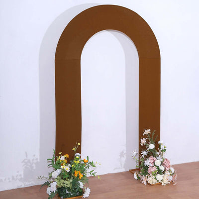 Cinnamon Brown Spandex Fitted Open Arch Backdrop Cover, Double-Sided U-Shaped Wedding Arch Slipcover 8ft