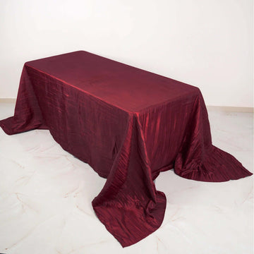 Burgundy Accordion Crinkle Taffeta Seamless Rectangular Tablecloth 90"x132" for 6 Foot Table With Floor-Length Drop